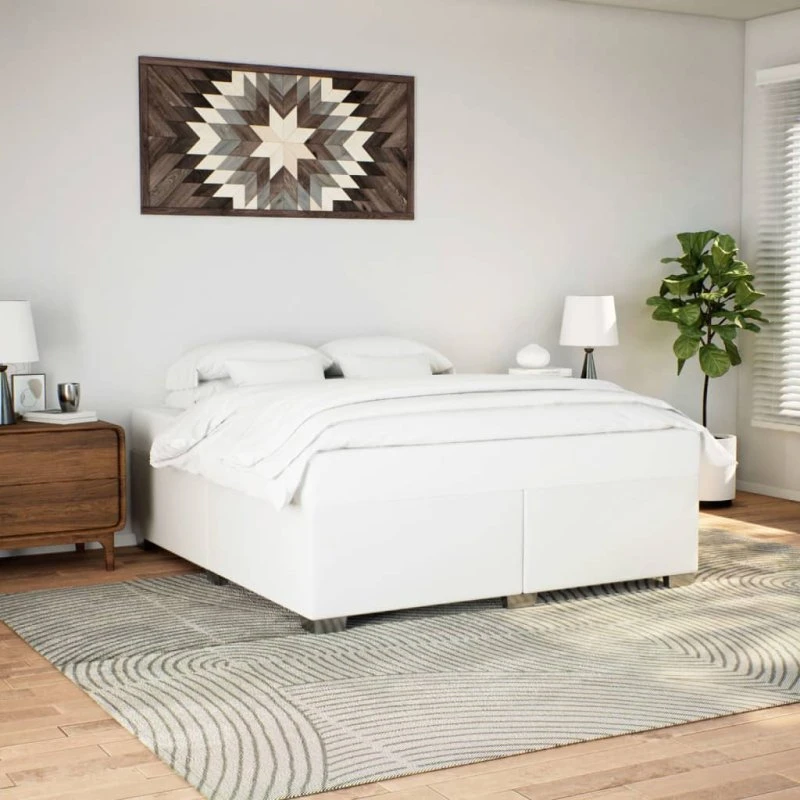 Sengeramme 200x200 cm i hvidt kunstlæder