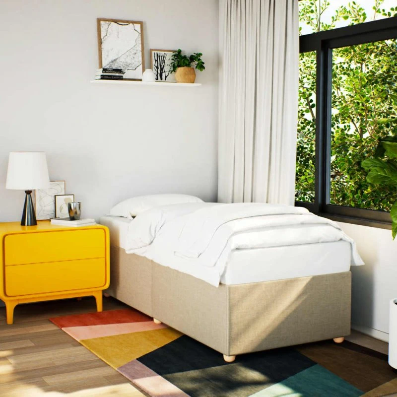 Sengeramme 90x190 cm i creme stof (uden madras)