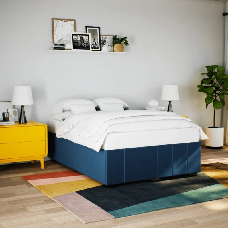 Sengeramme 140x190 cm i blåt stof (uden madras)