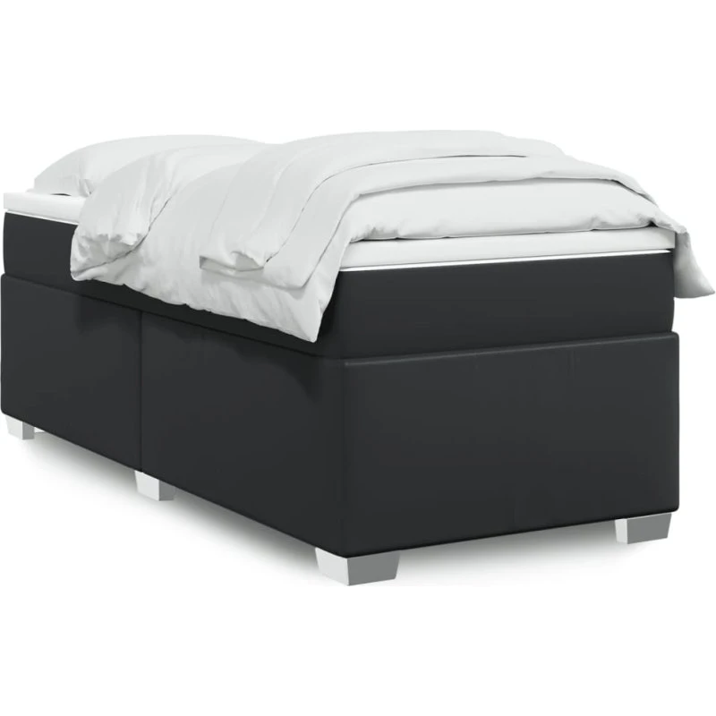Kontinentalseng 90x200 cm i sort kunstlæder med madras
