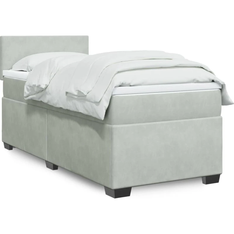 Kontinentalseng 90x200 fløjl/velour lysegrå med madras