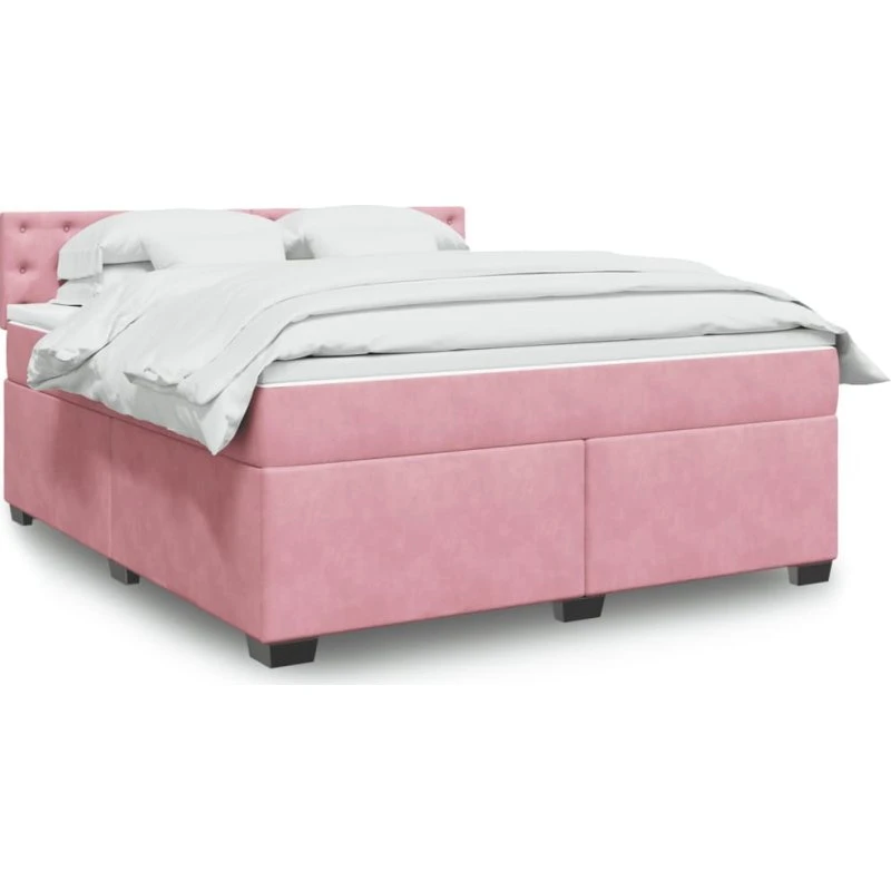 Kontinentalseng 180x200 cm i lyserød fløjl med madras