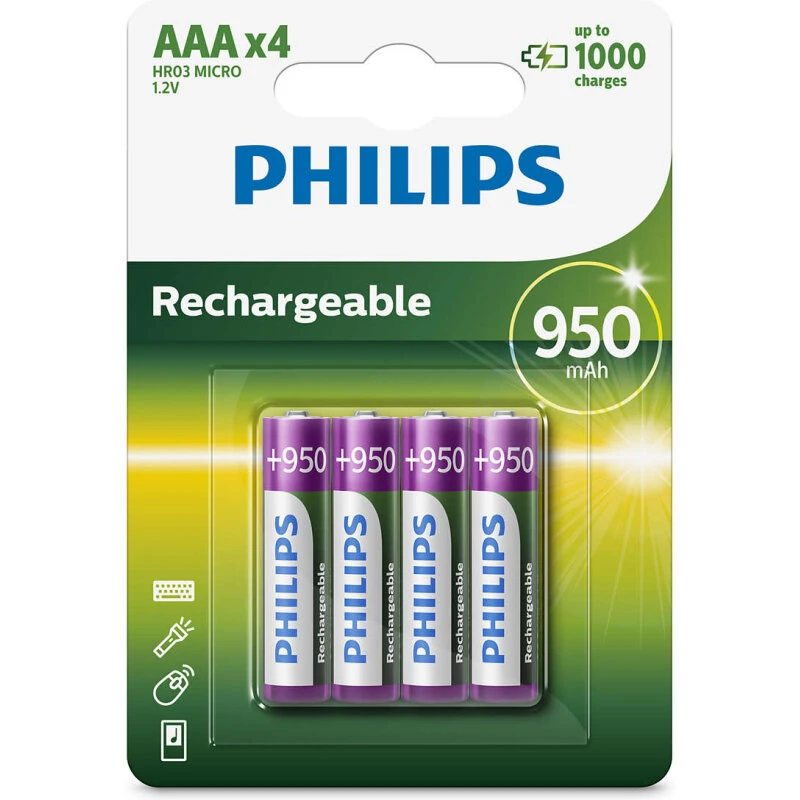 Philips R03B4A95/10 Genopladeligt AAA 950 mAh 4-pak
