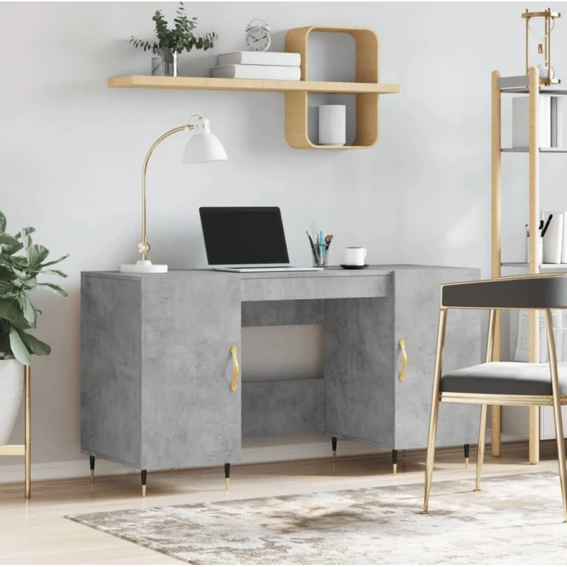Skrivebord 140x50x75 cm i konstrueret træ, betongrå