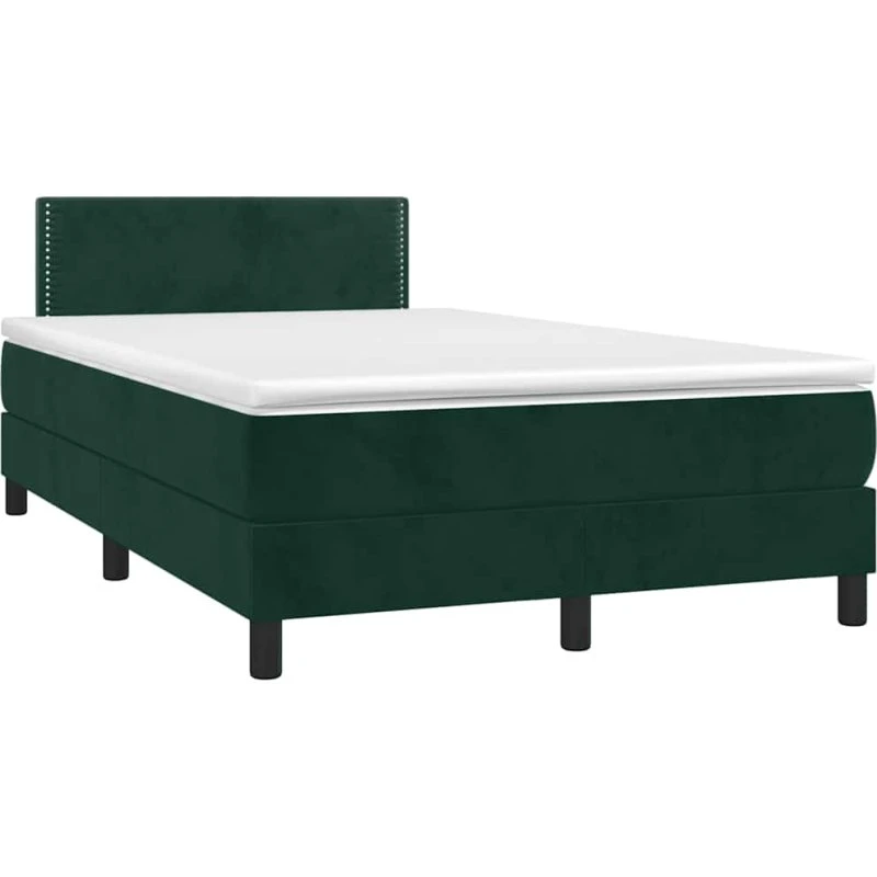 Kontinentalseng 120x190 cm i mørkegrøn velour med LED