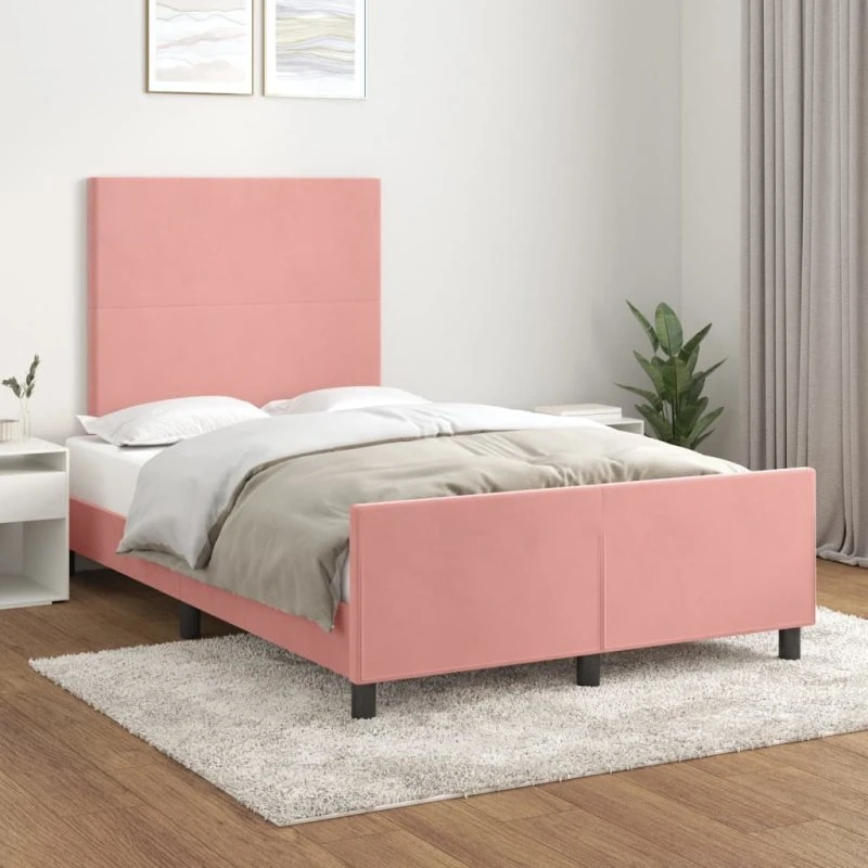 Sengeramme 120x190 cm i lyserød velour (uden madras)