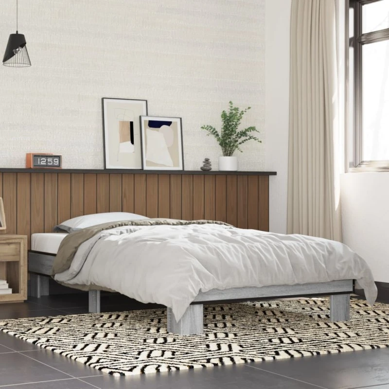 Sengeramme 90x200 cm i konstrueret træ & metal - Sonoma-eg