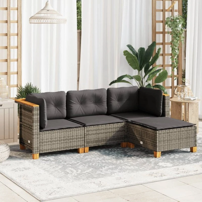 Sofasæt til haven 4 dele i polyrattan - grå
