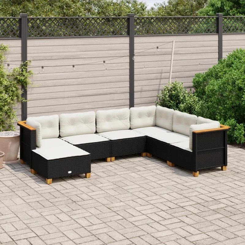 Sofasæt til haven 7 dele i sort polyrattan med hynder