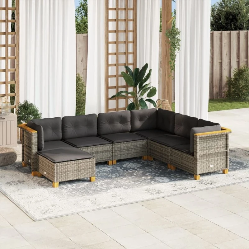Havesofa sæt 7 dele grå polyrattan med hynder