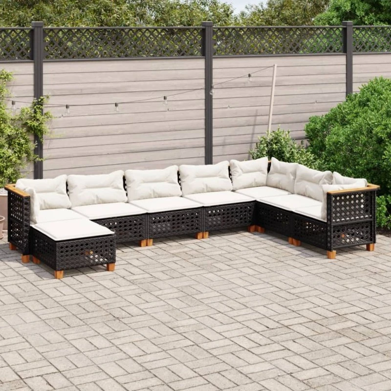 Havesofasæt 8 dele polyrattan med hynder - sort
