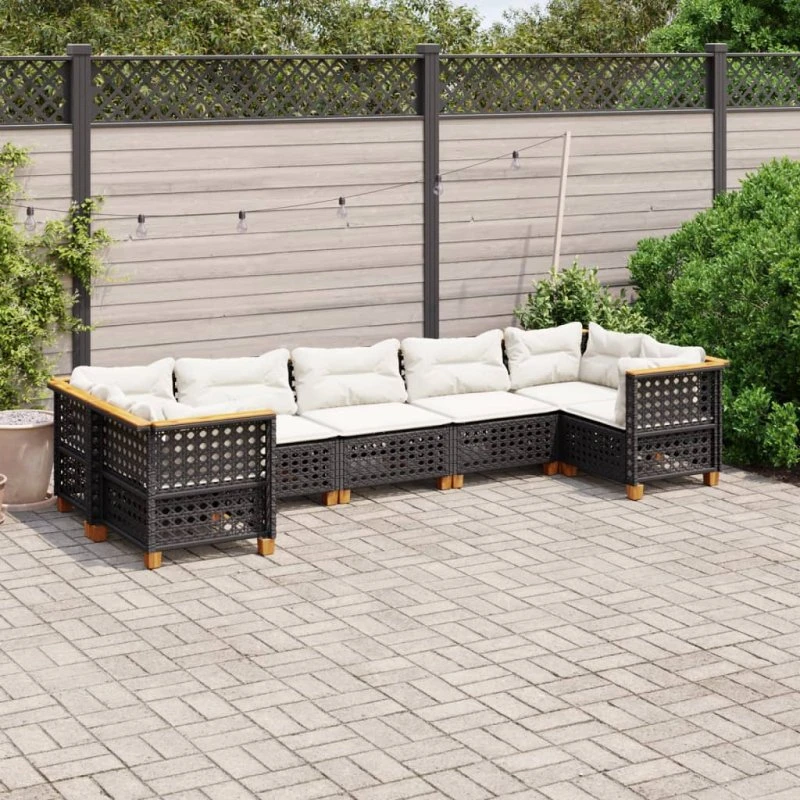 Sofasæt til haven 7 dele i sort polyrattan
