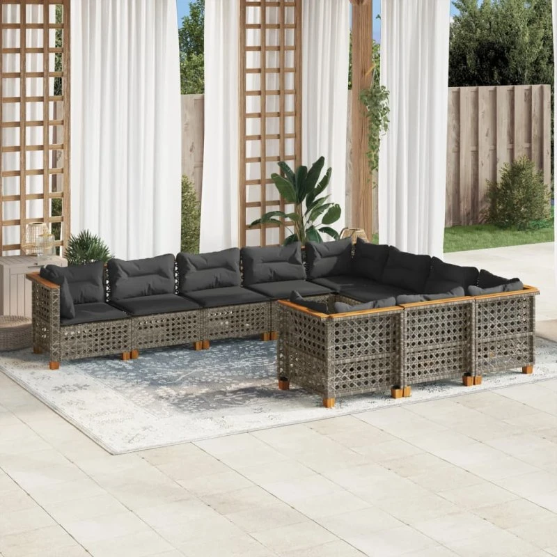 Sofasæt til haven 10 dele i grå polyrattan