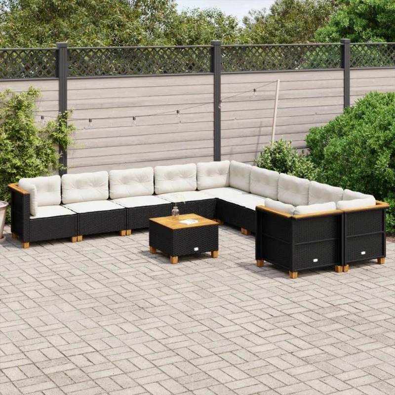 Sofasæt til haven 11 dele i sort polyrattan