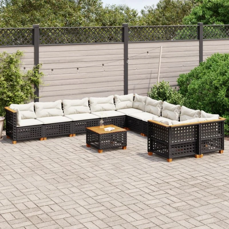 Sofasæt til haven 11 dele i sort polyrattan med hynder