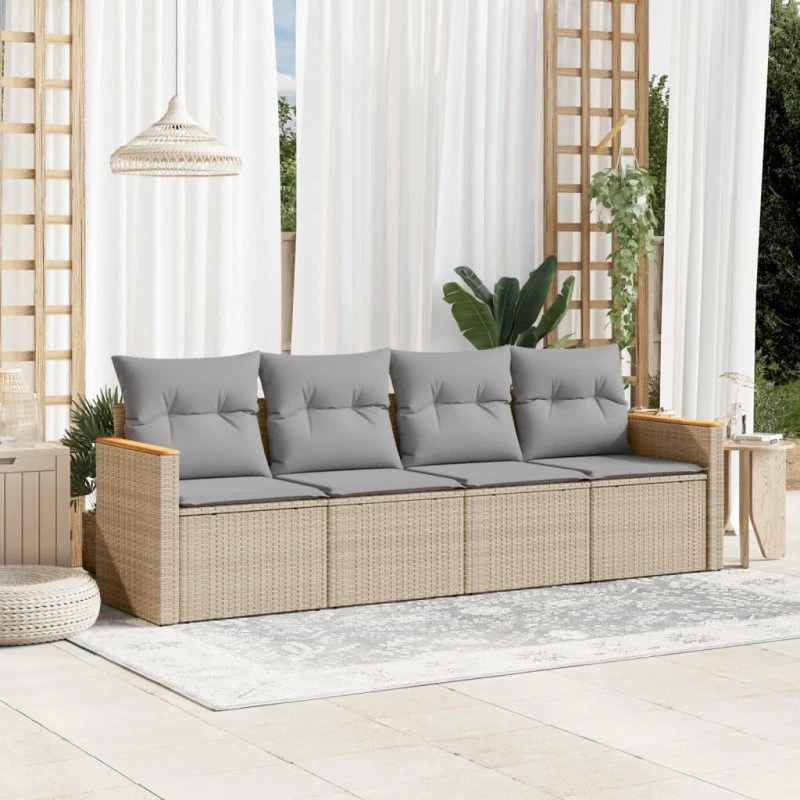 Sofasæt til haven 4 dele i polyrattan med hynder - beige