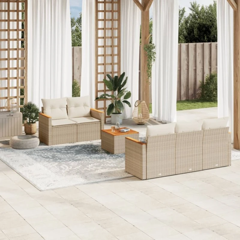 Sofasæt til have 6 dele i beige polyrattan