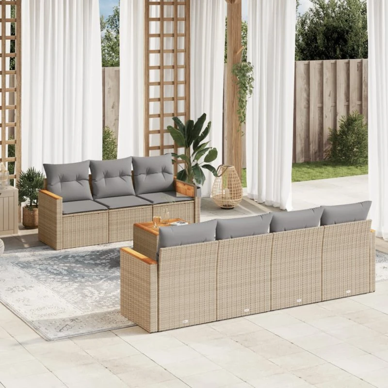 Havesofasæt 8 dele i polyrattan - beige