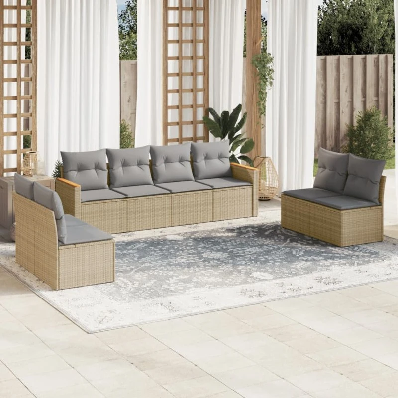 Sofasæt til haven 8 dele i beige polyrattan