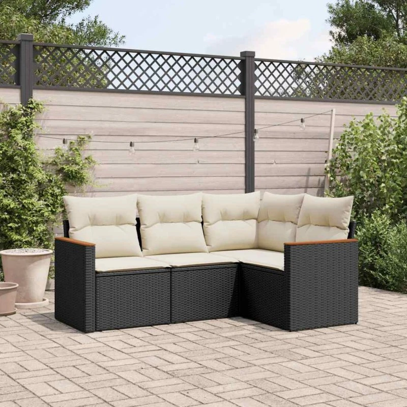 Sofasæt til haven 4 dele i polyrattan med hynder, sort