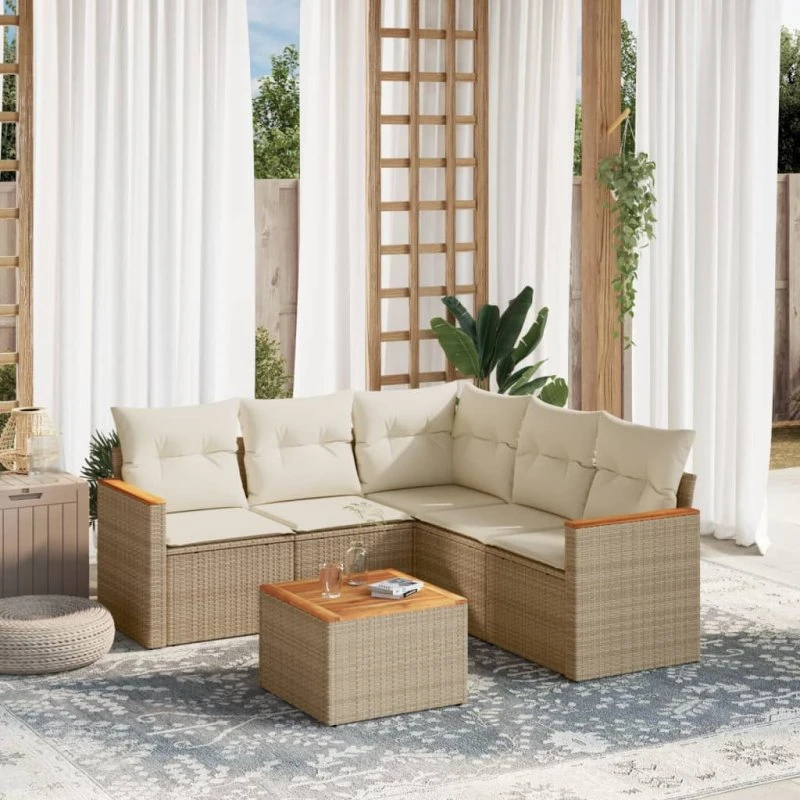 Sofasæt til haven 6 dele i polyrattan - beige
