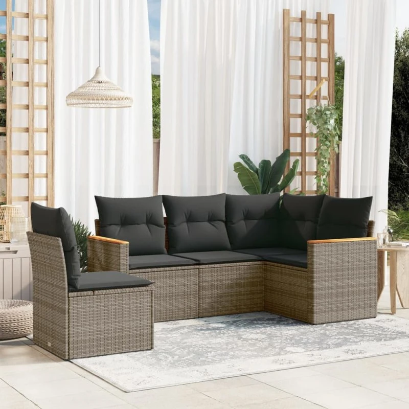 Havesofasæt 5 dele i polyrattan - Grå med hynder