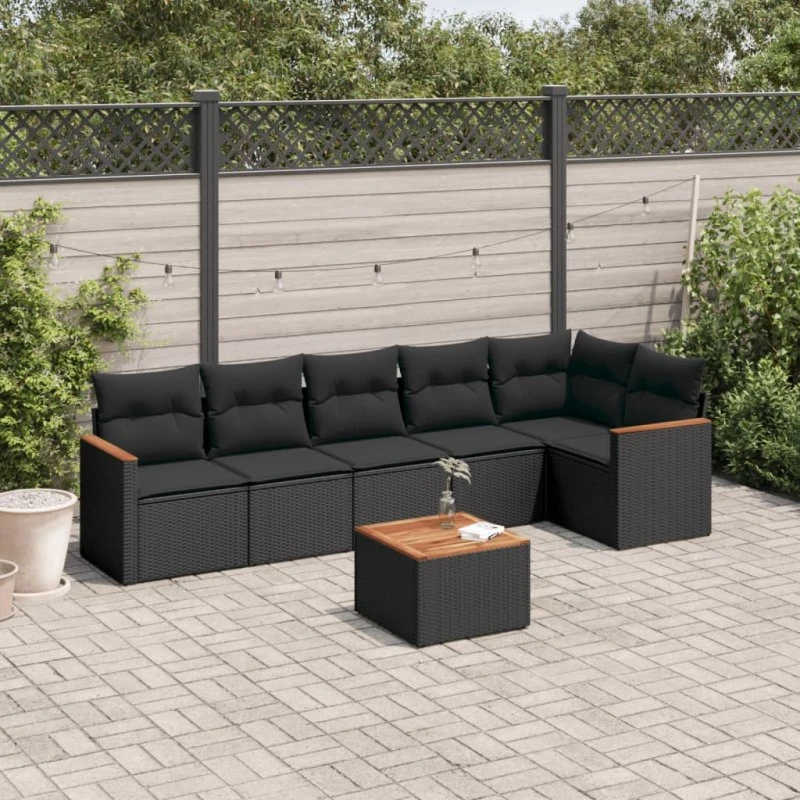 Sofasæt til haven 7 dele i sort polyrattan med hynder