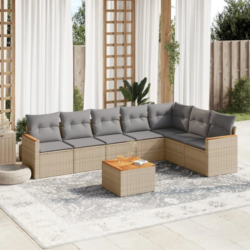Sofasæt til haven 8 dele i polyrattan (beige)