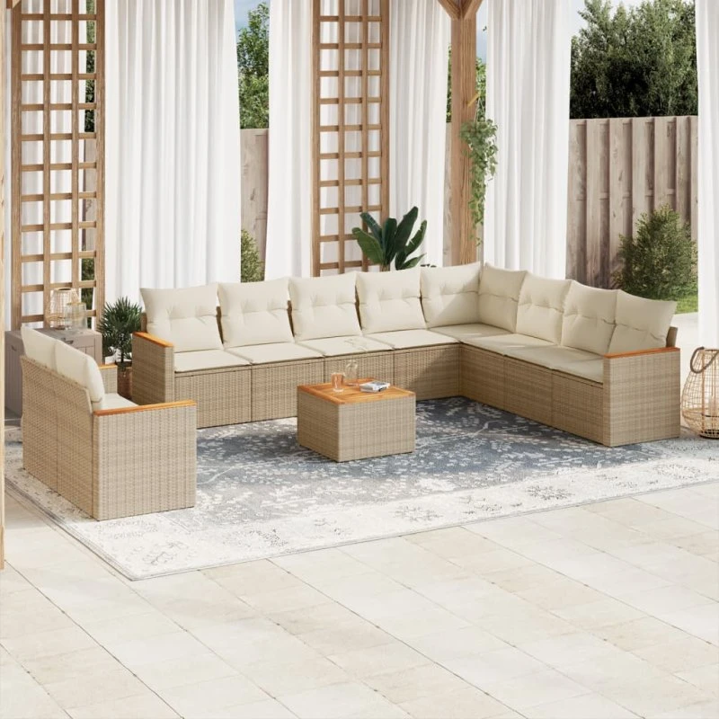 Sofasæt til haven 11 dele i polyrattan - beige
