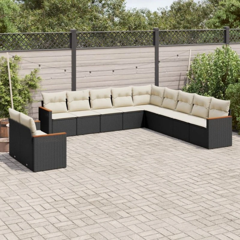Sofasæt til haven 11 dele i sort polyrattan med hynder