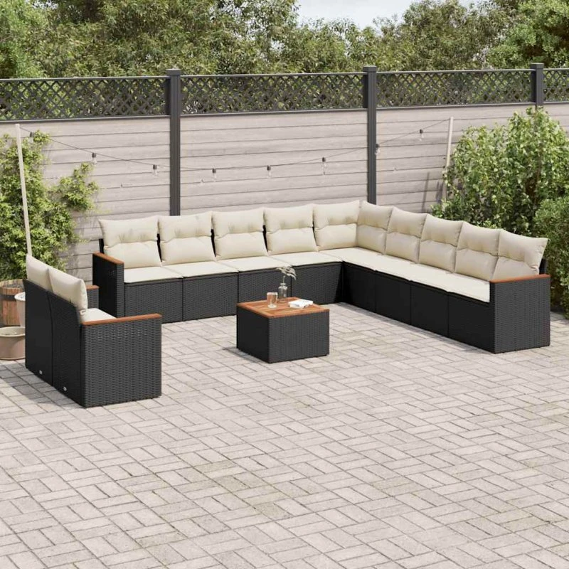 Sofasæt til haven 12 dele i sort polyrattan
