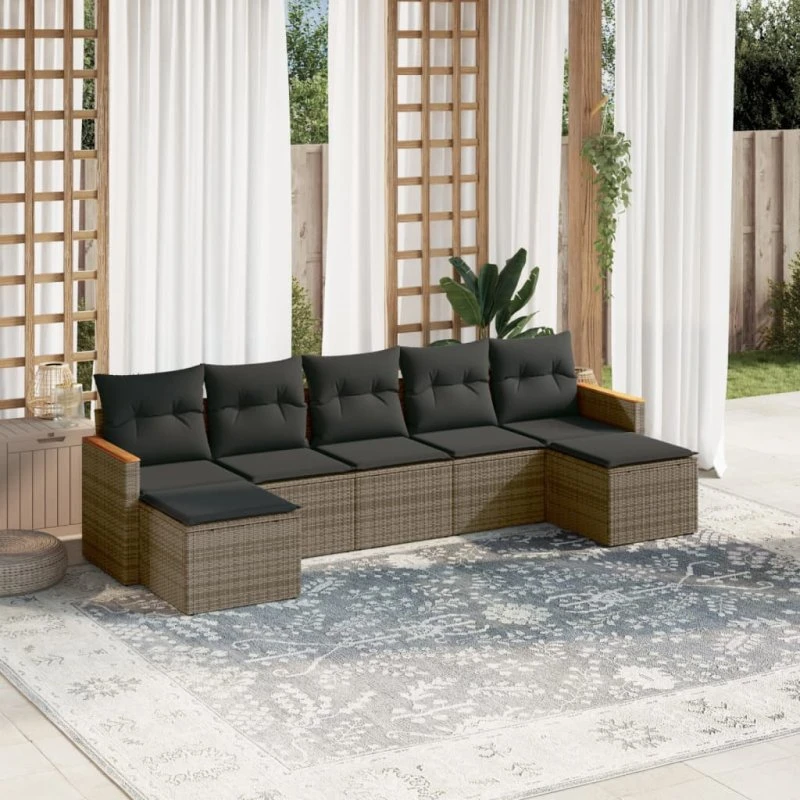 Havesofa sæt 7 dele i polyrattan med hynder, grå