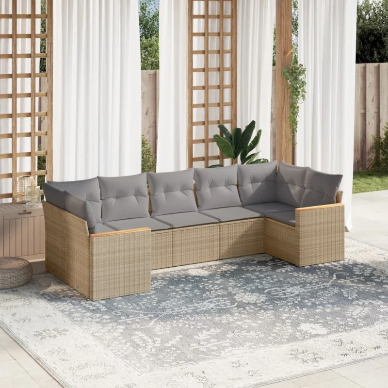 Sofasæt til haven 7 dele i polyrattan, beige