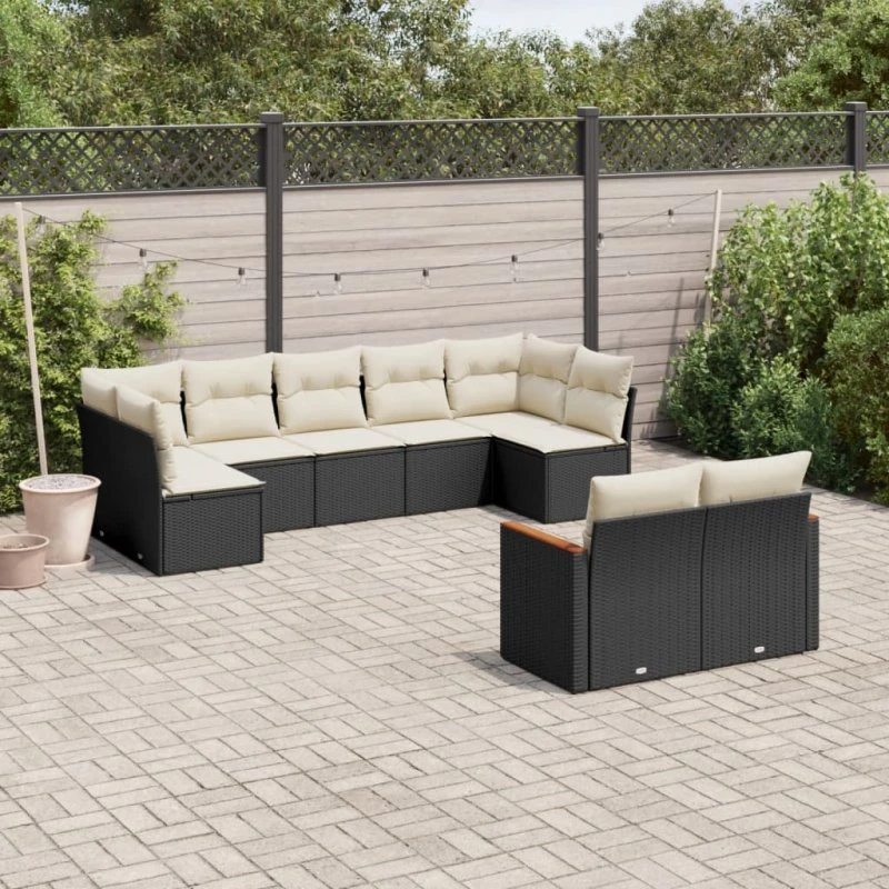 Sofasæt til haven 9 dele i sort polyrattan