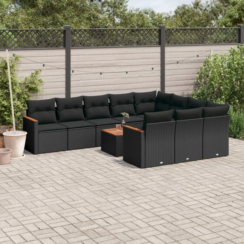 Sofasæt til haven 11 dele i polyrattan - sort