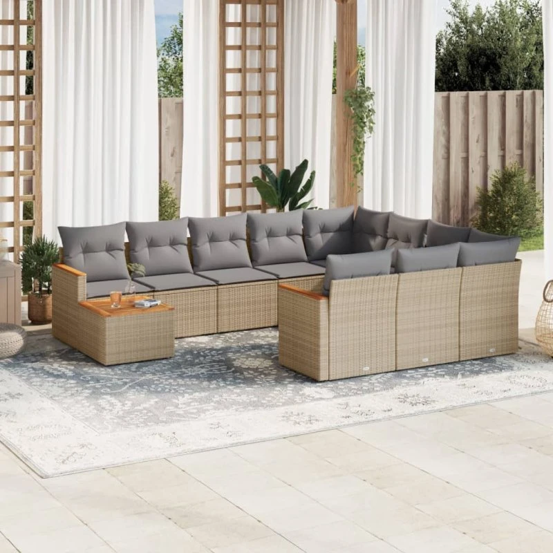 Havesofasæt 11 dele i polyrattan - beige