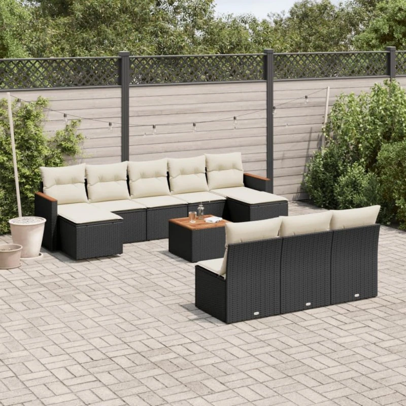 Sofasæt til haven 11 dele i sort polyrattan