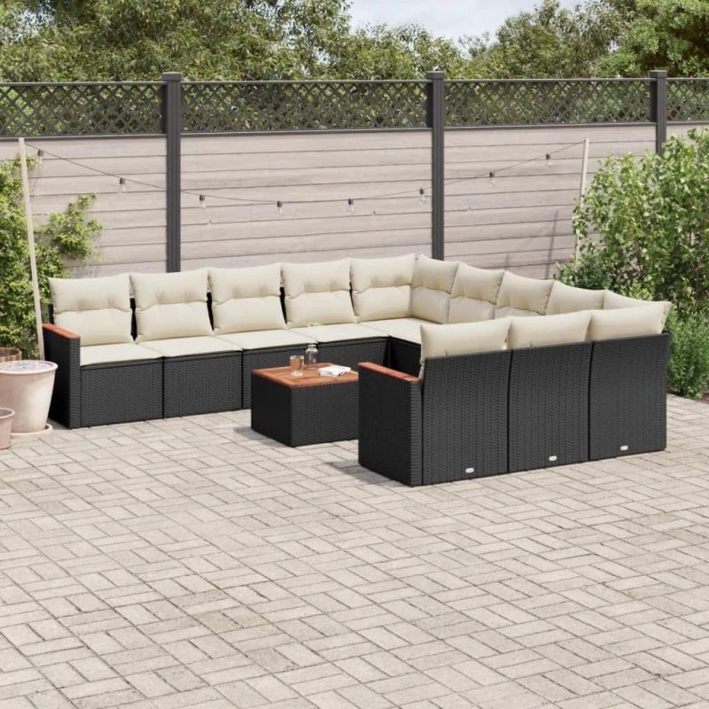 Havesofasæt 12 dele i polyrattan - sort med hynder