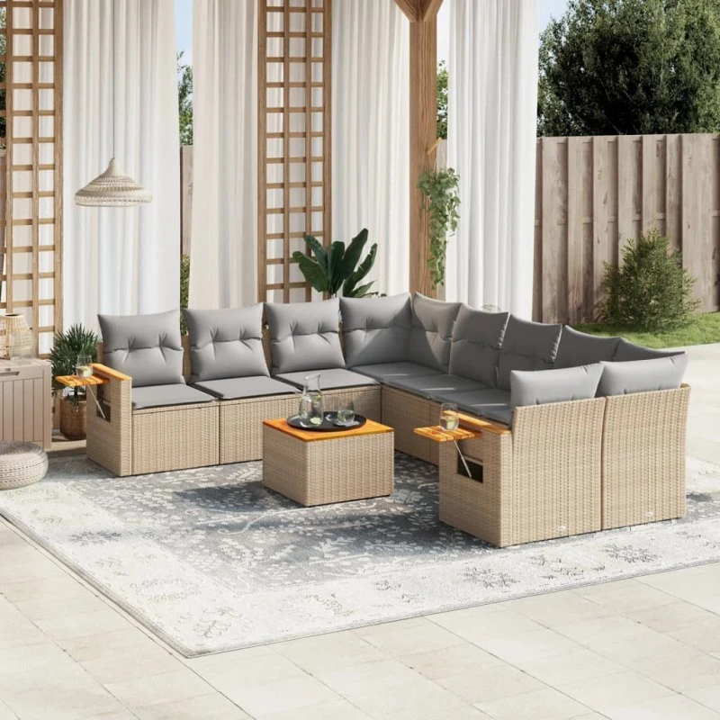 Sofasæt til haven 9 dele i polyrattan - beige