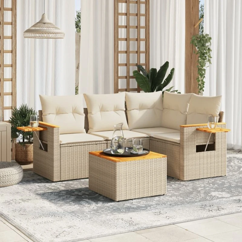 Sofasæt til haven 5 dele i polyrattan - Beige