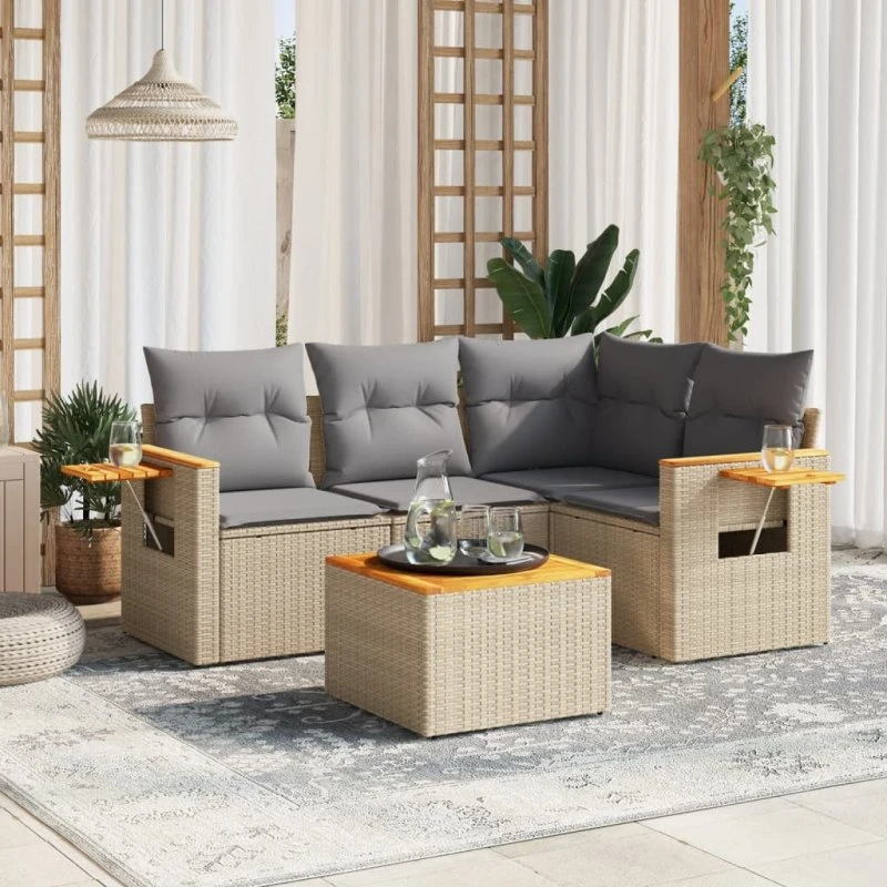 Sofasæt til haven 5 dele i polyrattan - beige
