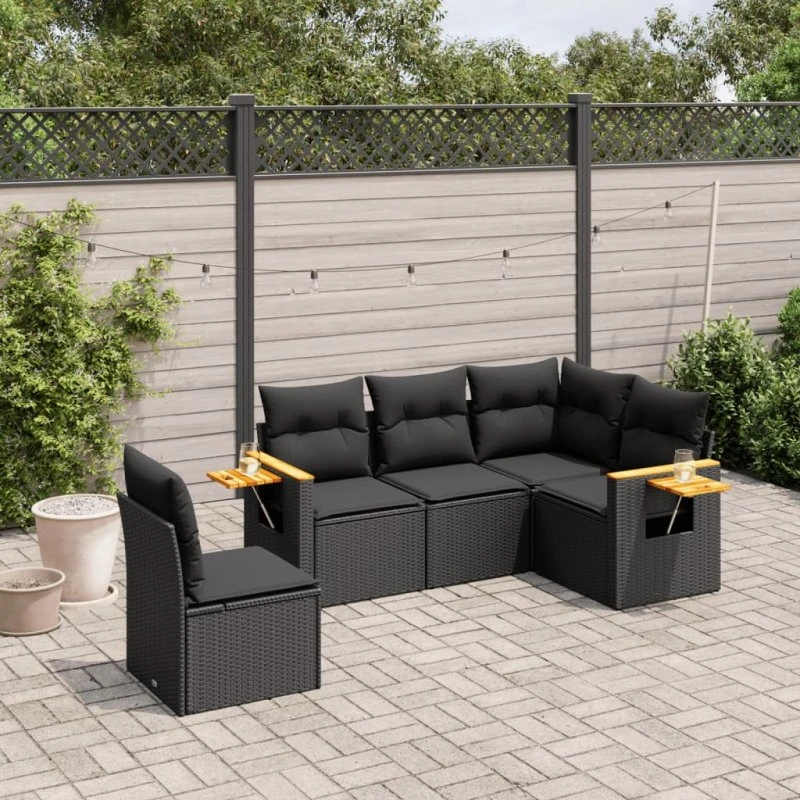 Sofasæt til haven 5 dele i sort polyrattan