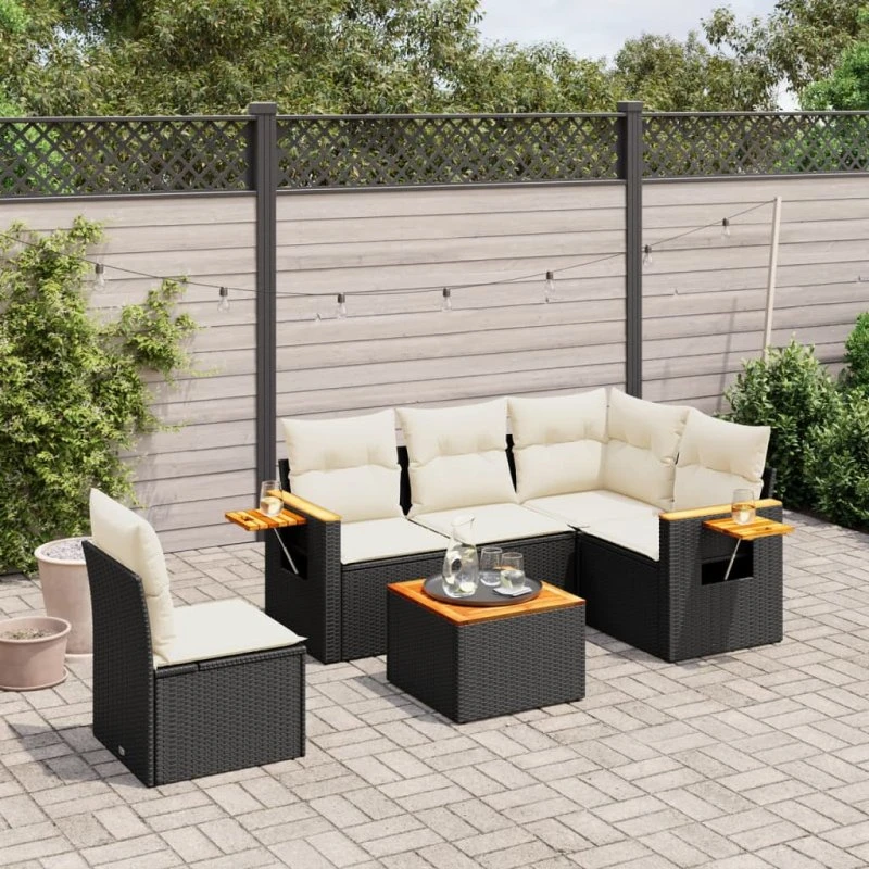 Sofasæt til haven 6 dele i sort polyrattan