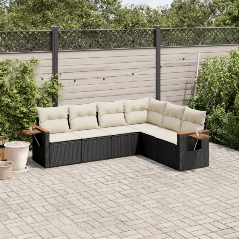 Sofasæt til haven 6 dele i sort polyrattan