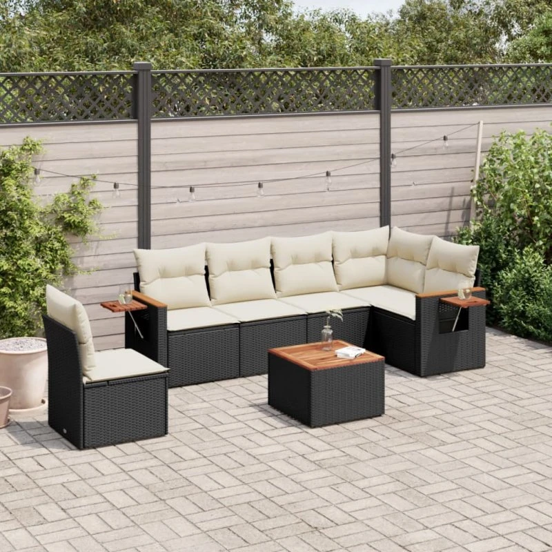 Sofasæt til haven 7 dele i sort polyrattan