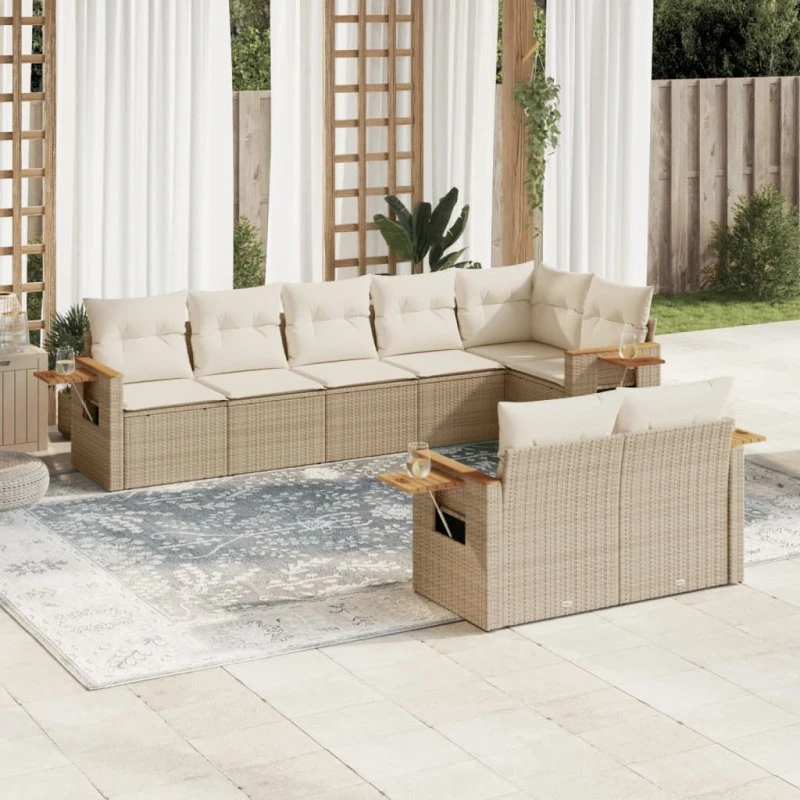 Havesofasæt 8 dele i beige polyrattan inkl. hynder