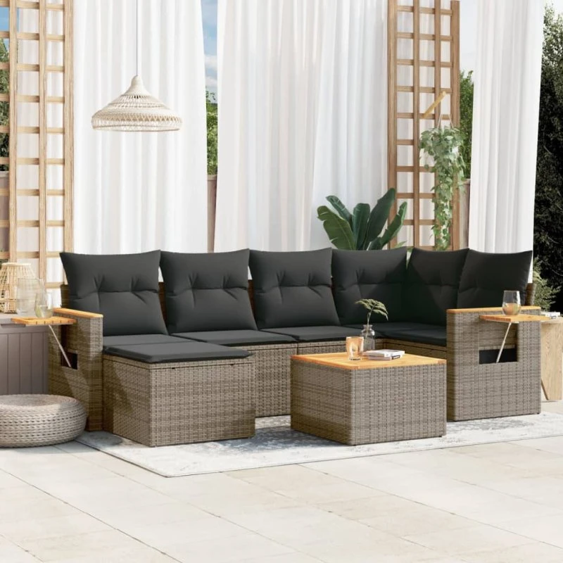 Havesofa sæt 7 dele i polyrattan - grå