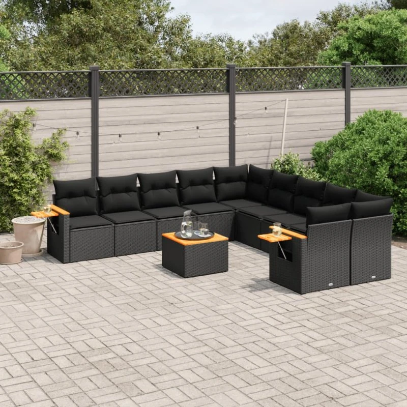 Sofasæt til haven 11 dele i polyrattan - sort