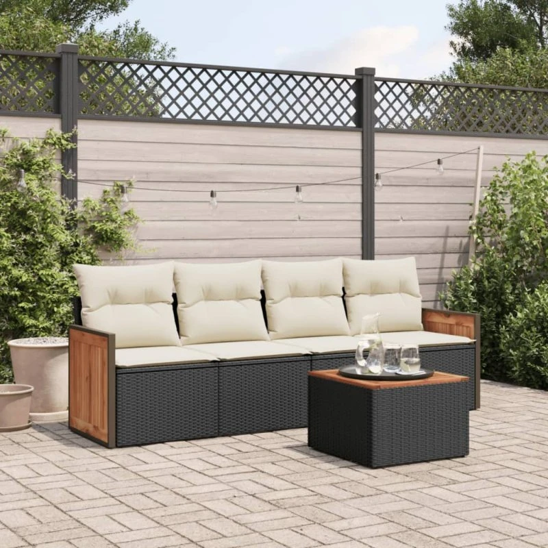 Sofasæt til haven 5 dele i sort polyrattan med hynder