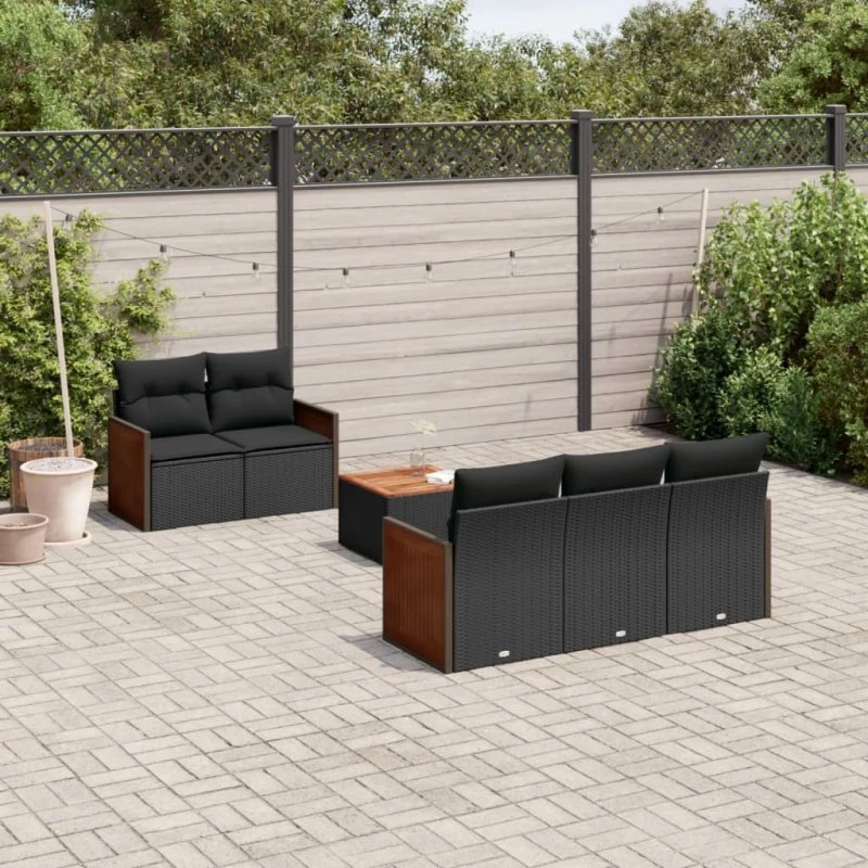 Sofasæt til haven 6 dele i sort polyrattan